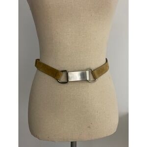 Danier Leather Belt Womens OS Tan‎ Suede  Minimalist Brushed Silver Hardware